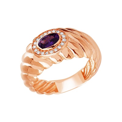 14 Ayar Rose Altın Mor Taşlı Burgu Yüzük