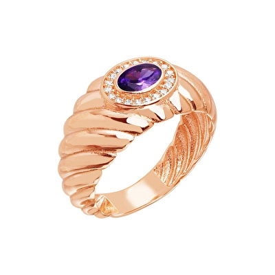 14 Ayar Rose Altın Mor Taşlı Burgu Yüzük