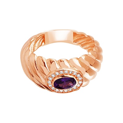14 Ayar Rose Altın Mor Taşlı Burgu Yüzük