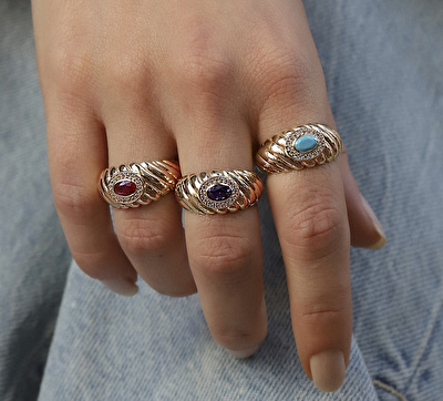 14 Ayar Rose Altın Mor Taşlı Burgu Yüzük