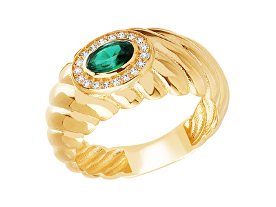 14 Ayar Sarı Altın Yeşil Taşlı Burgu Yüzük