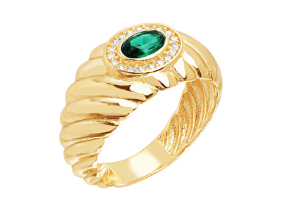 14 Ayar Sarı Altın Yeşil Taşlı Burgu Yüzük