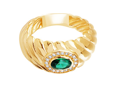 14 Ayar Sarı Altın Yeşil Taşlı Burgu Yüzük