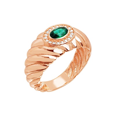 14 Ayar Rose Altın Yeşil Taşlı Burgu Yüzük