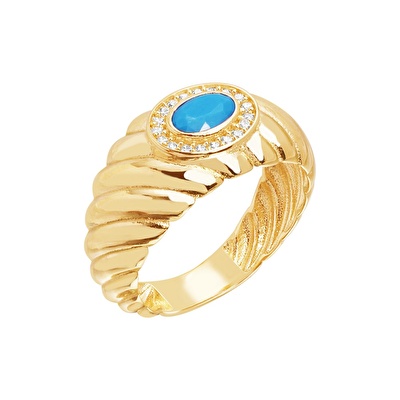 14 Ayar Sarı Altın Firuze Taşlı Burgu Yüzük