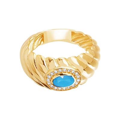 14 Ayar Sarı Altın Firuze Taşlı Burgu Yüzük
