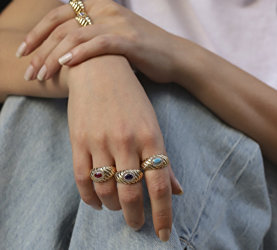 14 Ayar Sarı Altın Firuze Taşlı Burgu Yüzük