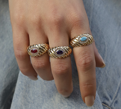 14 Ayar Sarı Altın Firuze Taşlı Burgu Yüzük