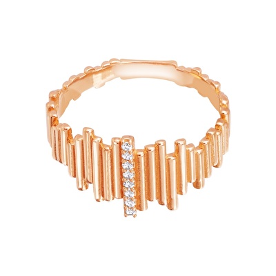 14 Ayar Rose Altın Taşlı Zigzak Yüzük