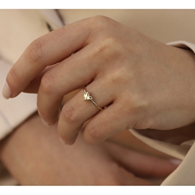 8 Ayar Sarı Altın Kalp Yüzük