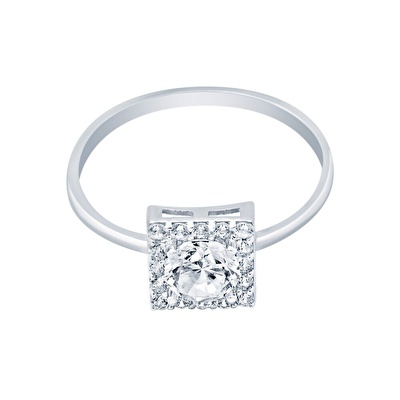 14 Ayar Beyaz Altın Taşlı Yüzük