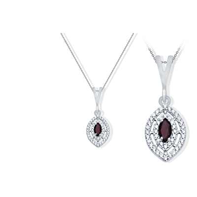 14 Ayar Beyaz Altın Siyah Taşlı Kolye