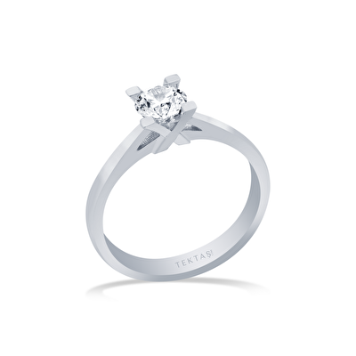 14 Ayar Beyaz Altın Tektaş Yüzük
