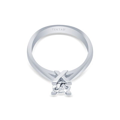 14 Ayar Beyaz Altın Tektaş Yüzük