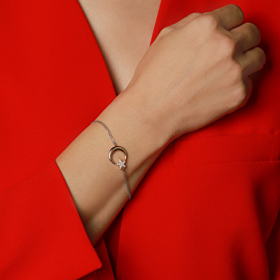 14 Ayar Beyaz-Rose Altın Ayyıldız Zincir Bileklik