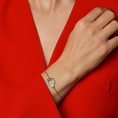 14 Ayar Beyaz-Rose Altın Ayyıldız Zincir Bileklik