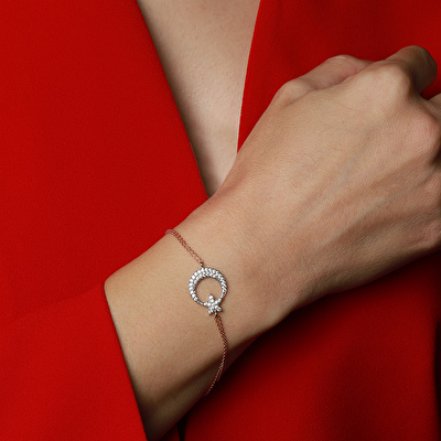 14 Ayar Beyaz-Rose Altın Ayyıldız Zincir Bileklik