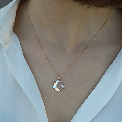 14 Ayar Rose Altın Ayyıldız Figürlü Kolye