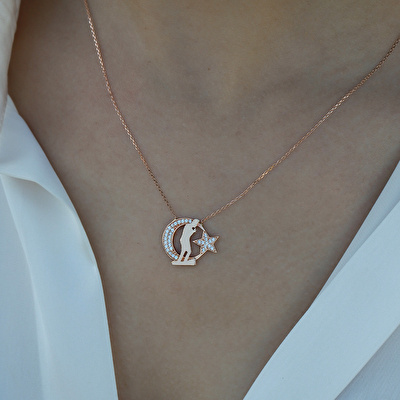 14 Ayar Rose Altın Ayyıldız Figürlü Kolye