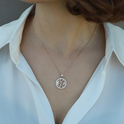 14 Ayar Rose Altın Ayyıldız Figürlü Kolye