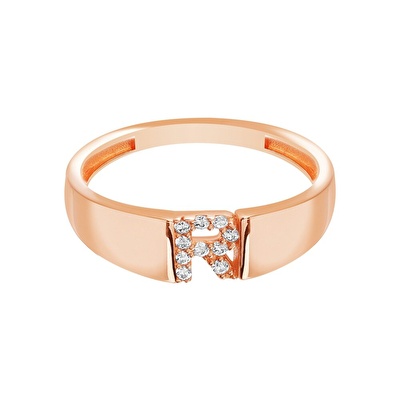 14 Ayar Rose Altın R Harf Yüzük