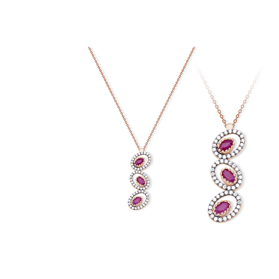 14 Ayar Rose Altın Pembe Taşlı Kolye