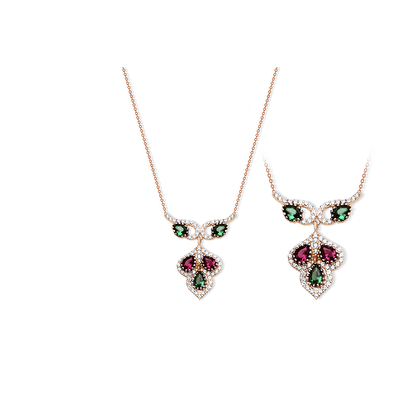 14 Ayar Rose Altın Yeşil Taşlı Kolye