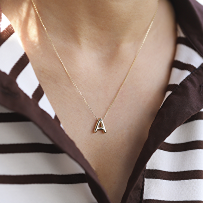 14 Ayar Sarı Altın A Harf Kolye