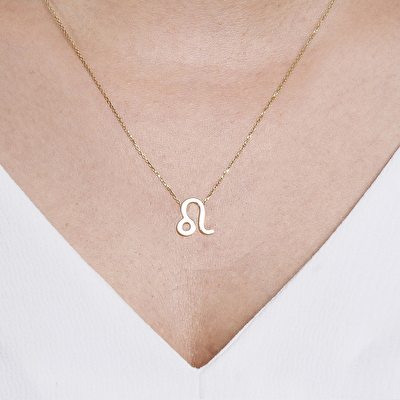 14 Ayar Sarı Altın Aslan Burç Kolye