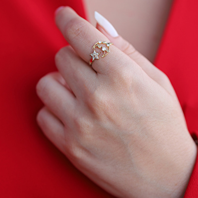 14 Ayar Sarı Altın Ayyıldız Figürlü Yüzük