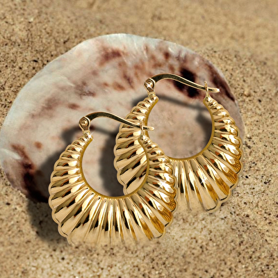 14 Ayar Sarı Altın Burgu Halka Küpe