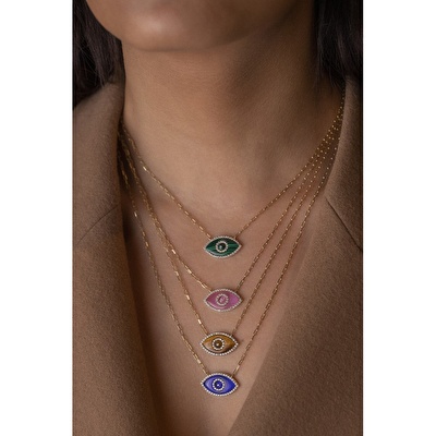 14 Ayar Sarı Altın Göz Figürlü Kolye