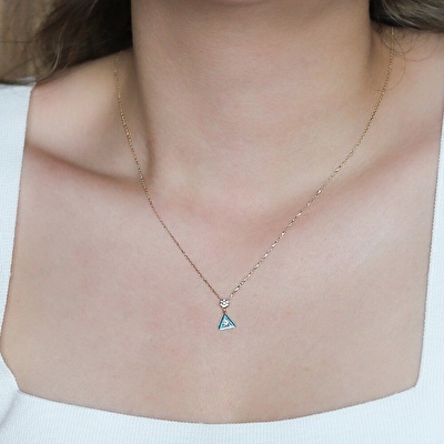 14 Ayar Mavi Mineli Minimal Kolye