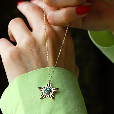 14 Ayar Sarı Altın Göz Figürlü Kolye