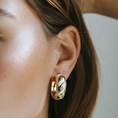 14 Ayar Sarı Altın Halka Küpe