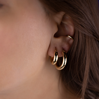 14 Ayar Sarı Altın Halka Küpe