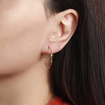 14 Ayar Sarı Altın Burgu Halka Küpe