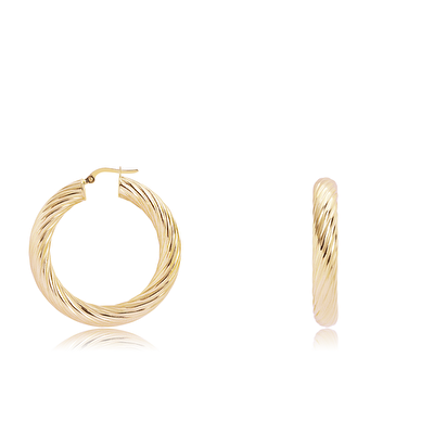 14 Ayar Sarı Altın Burgu Halka Küpe