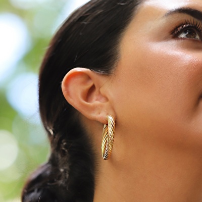 14 Ayar Sarı Altın Burgu Halka Küpe