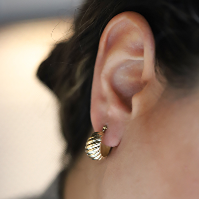 14 Ayar Sarı Altın Burgu Halka Küpe