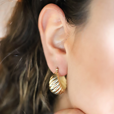 14 Ayar Sarı Altın Burgu Halka Küpe