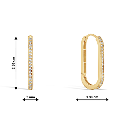 14 Ayar Sarı Altın Taşlı Halka Küpe