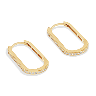 14 Ayar Sarı Altın Taşlı Halka Küpe