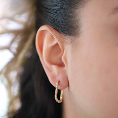 14 Ayar Sarı Altın Taşlı Halka Küpe