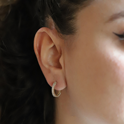 14 Ayar Sarı Altın Taşlı Halka Küpe