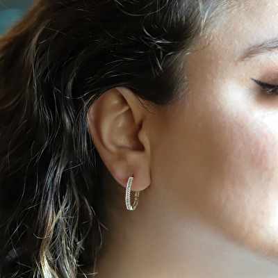 14 Ayar Sarı Altın Taşlı Halka Küpe