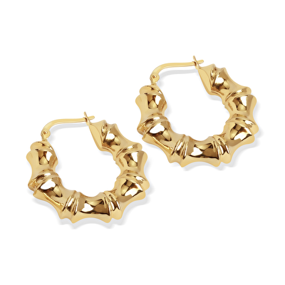 14 Ayar Sarı Altın Bambu Halka Küpe