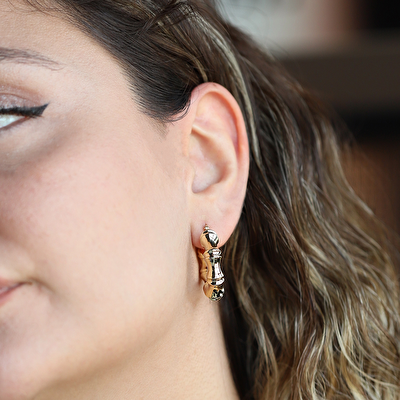 14 Ayar Sarı Altın Bambu Halka Küpe