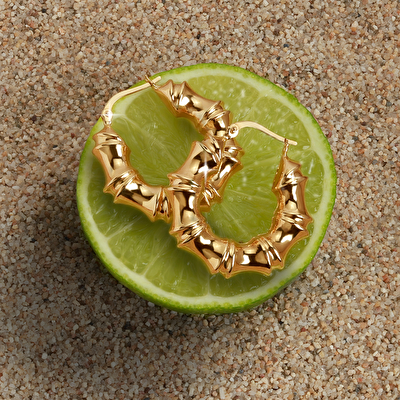 14 Ayar Sarı Altın Bambu Halka Küpe