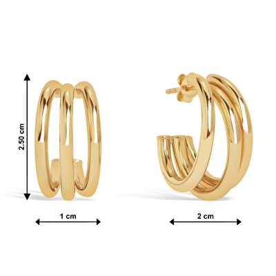 14 Ayar Sarı Altın Üçlü Halka Küpe